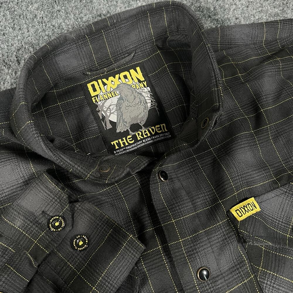Dixxon The Raven Flannel Shirt Mens Large Black Plaid Pearl Snap Horror